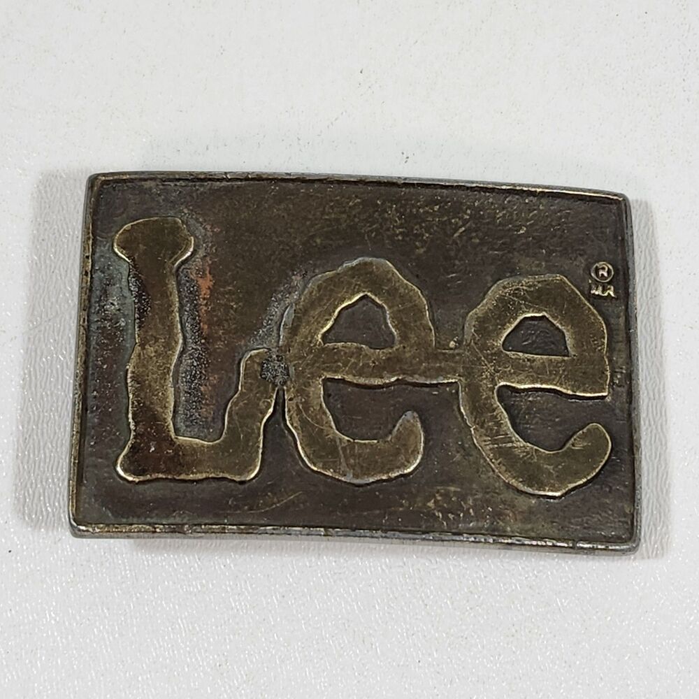 Lee Brass Belt Buckle Vintage 1980s Jeans Logo Solid Cast Original